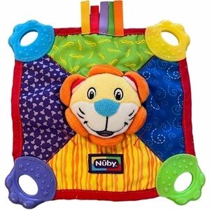 Nuby Lion Baby Teething Blanket Blankie Toy Plush Crinkle Squeak Teether Lovey